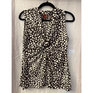 Olsen Selection Brown Cream Abstract Print Ring Front Sleeveless Top US 10/L